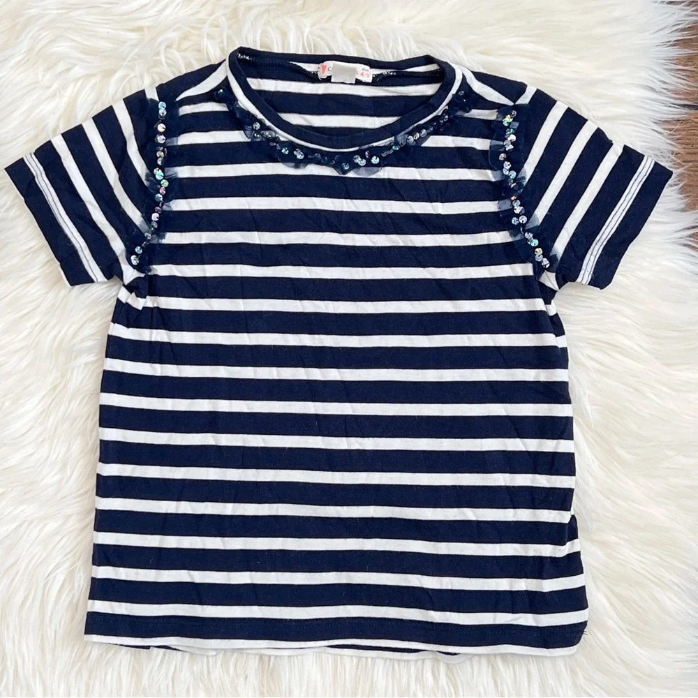 Navy Striped Kids Shirt with Sequins
